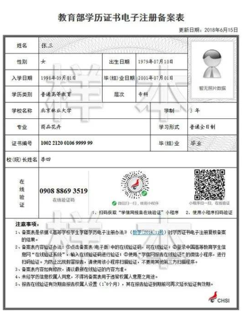 学历书面认证报告