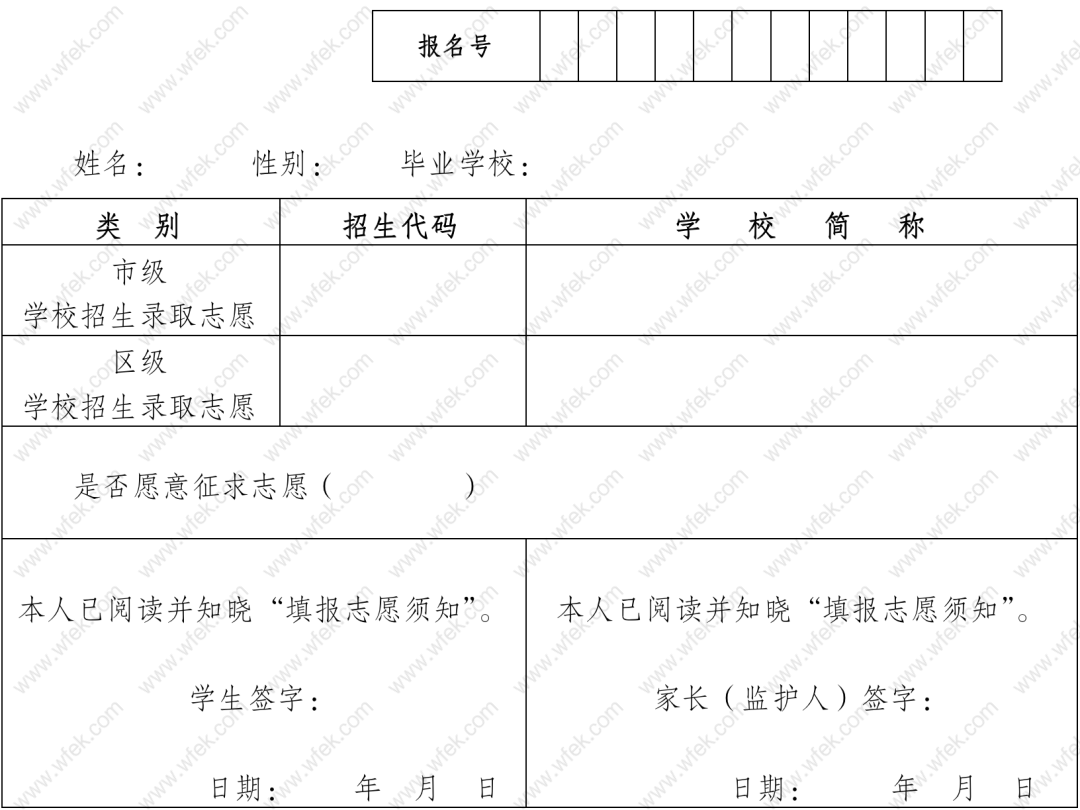 2022年上海市特殊教育高中阶段学校招生录取志愿表